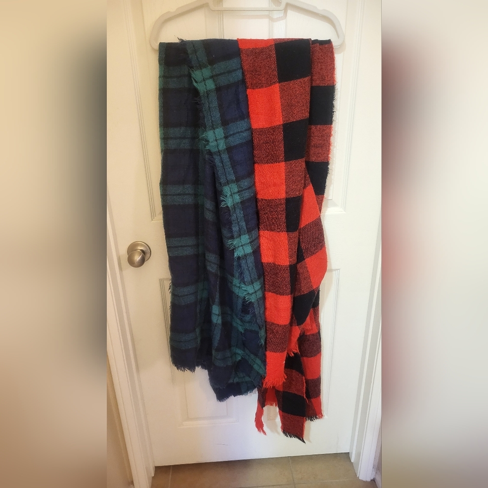 Merona Womens 2 Pack Plaid Checkered Scarf - Red and Blue